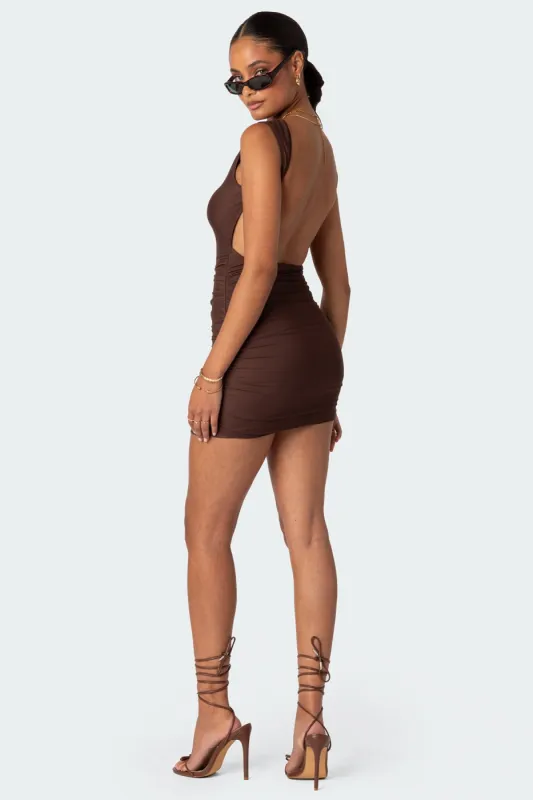 Mikey Ruched Open Back Mini Dress sold by Edikted