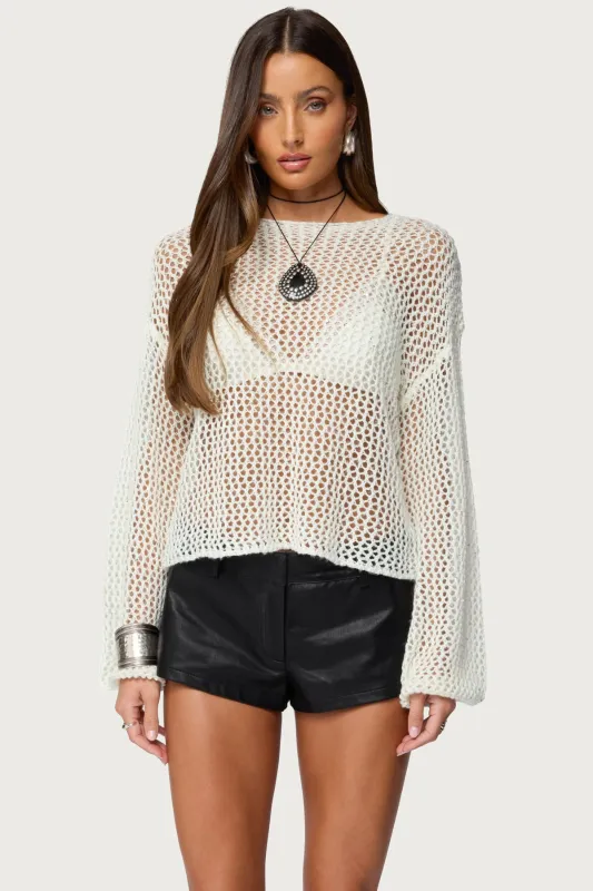 Charlise Open Knit Sequin Top sold by Edikted