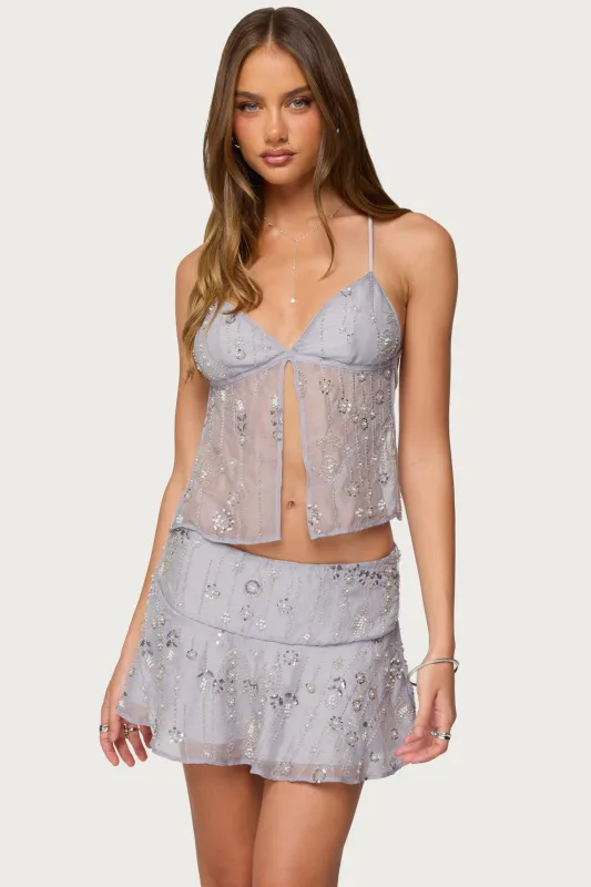 Kylie Beaded Split Front Backless Top sold by Edikted