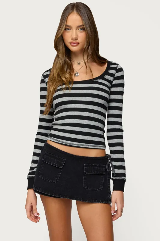 Rainey Striped Long Sleeve Top sold by Edikted