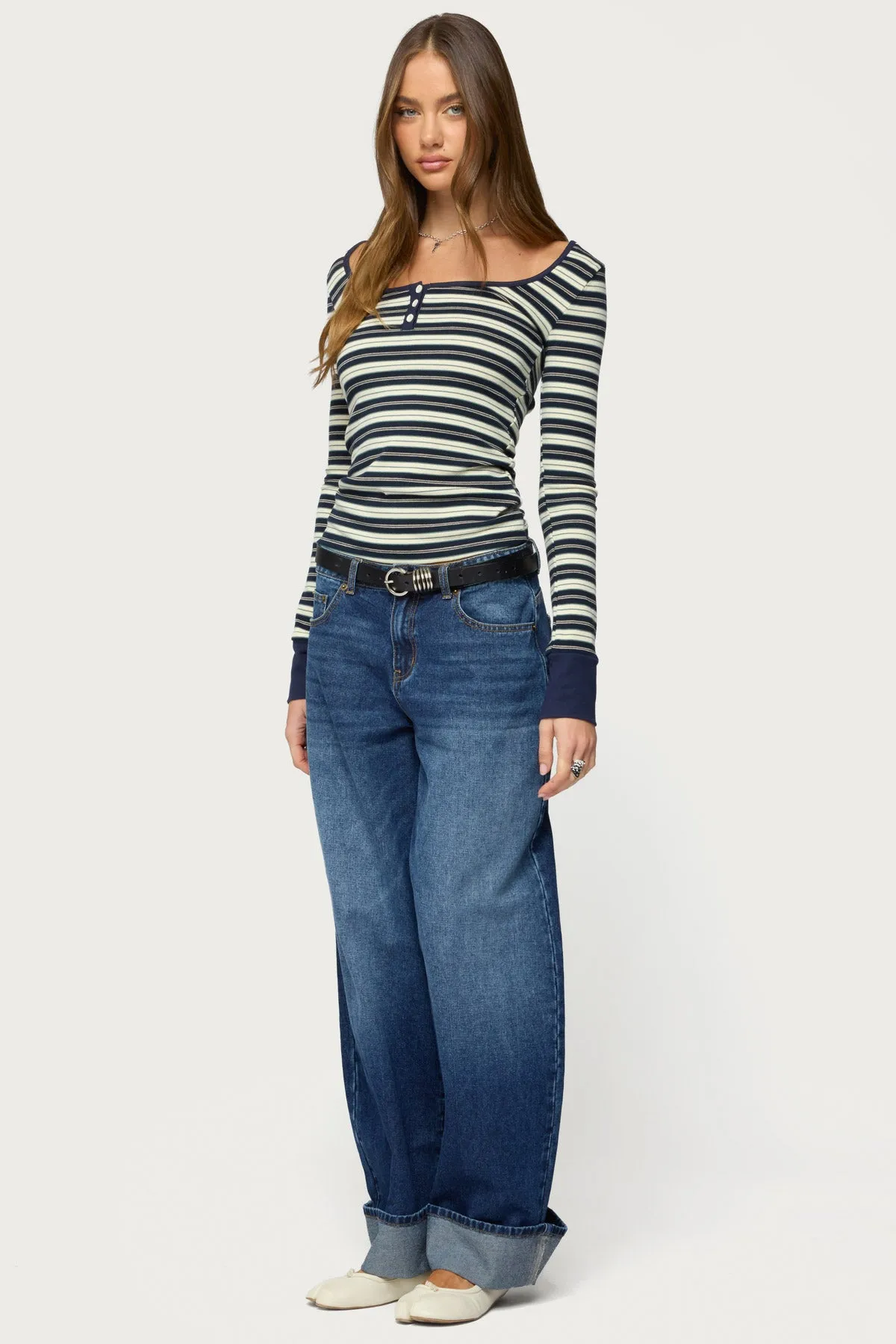 Jaida Striped Henley Top sold by Edikted product image thumbnail 5