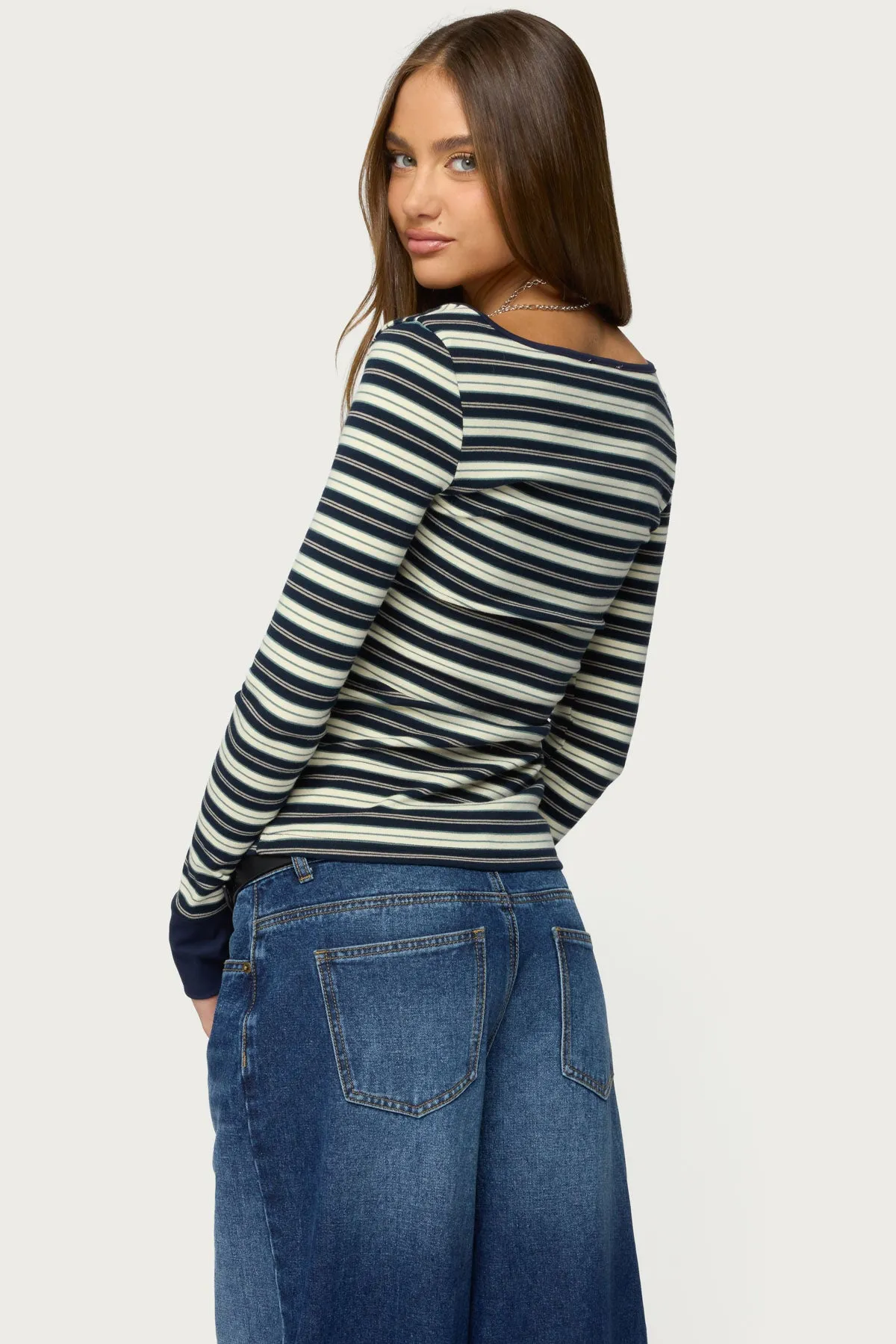 Jaida Striped Henley Top sold by Edikted product image thumbnail 4