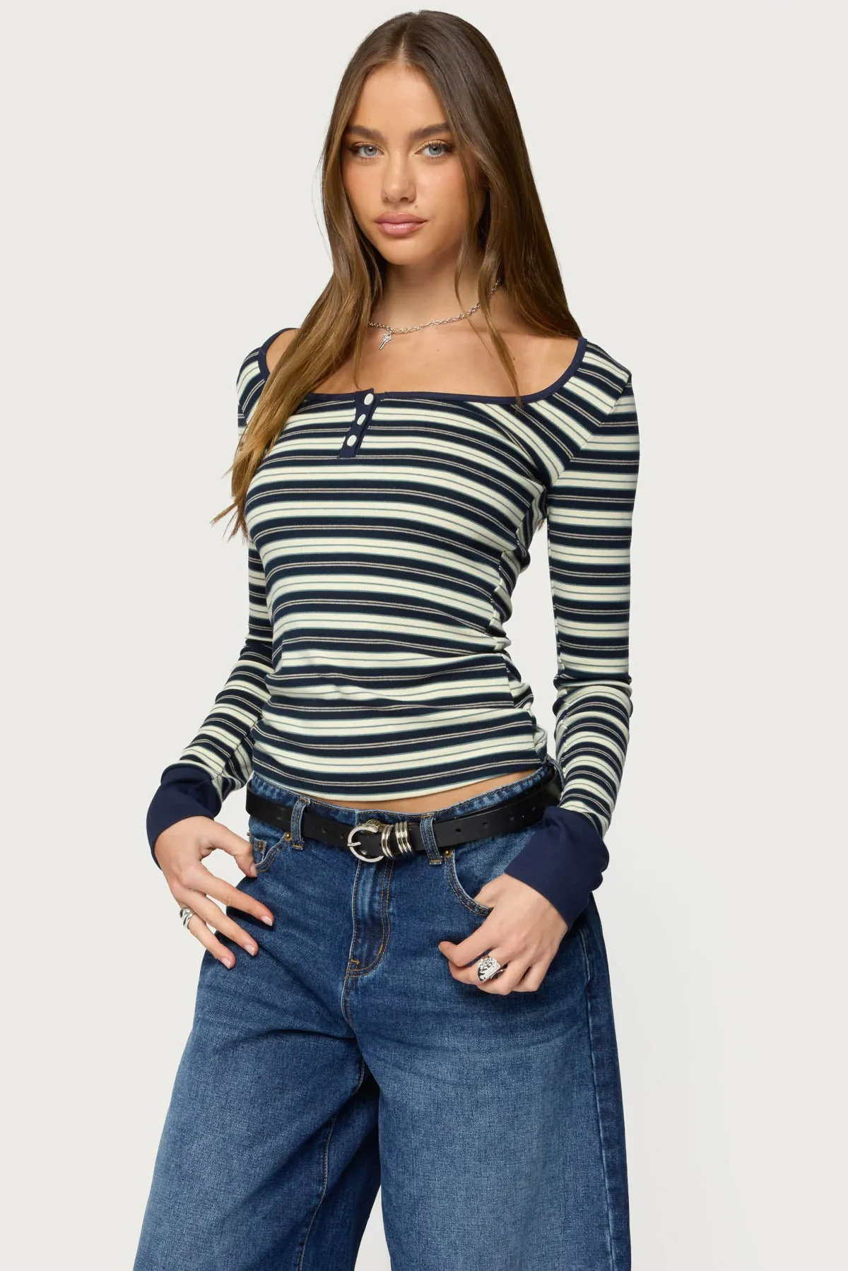 Jaida Striped Henley Top sold by Edikted product image thumbnail 3