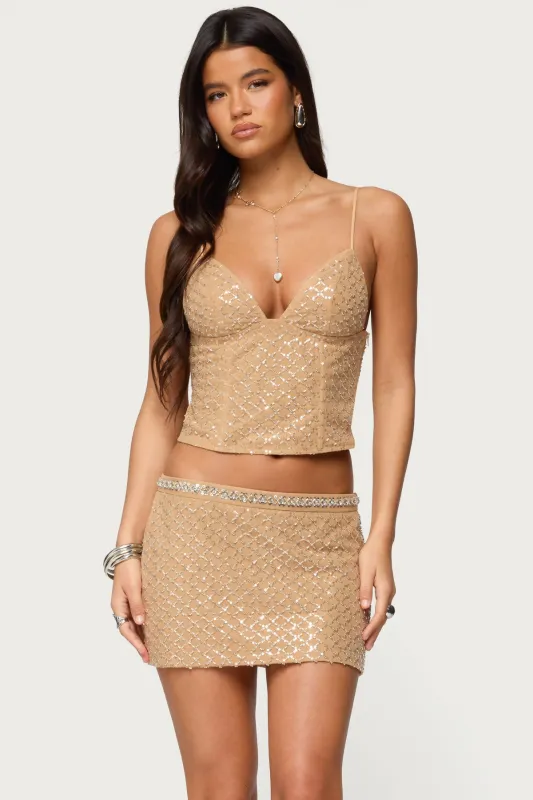 Jenny Beaded Mesh Boned Top made by Edikted