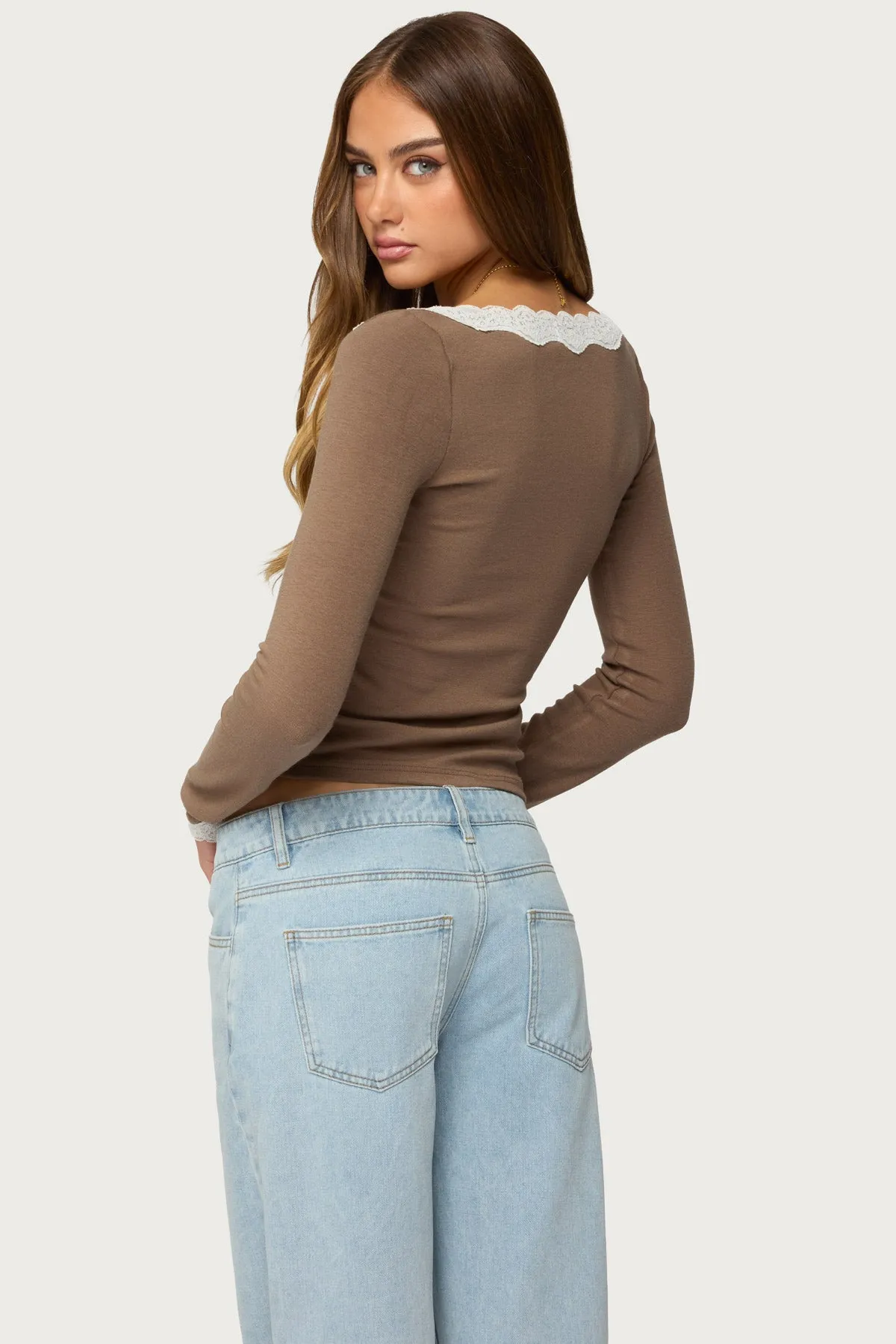 Contrast Lacey Long Sleeve Top sold by Edikted product image thumbnail 5