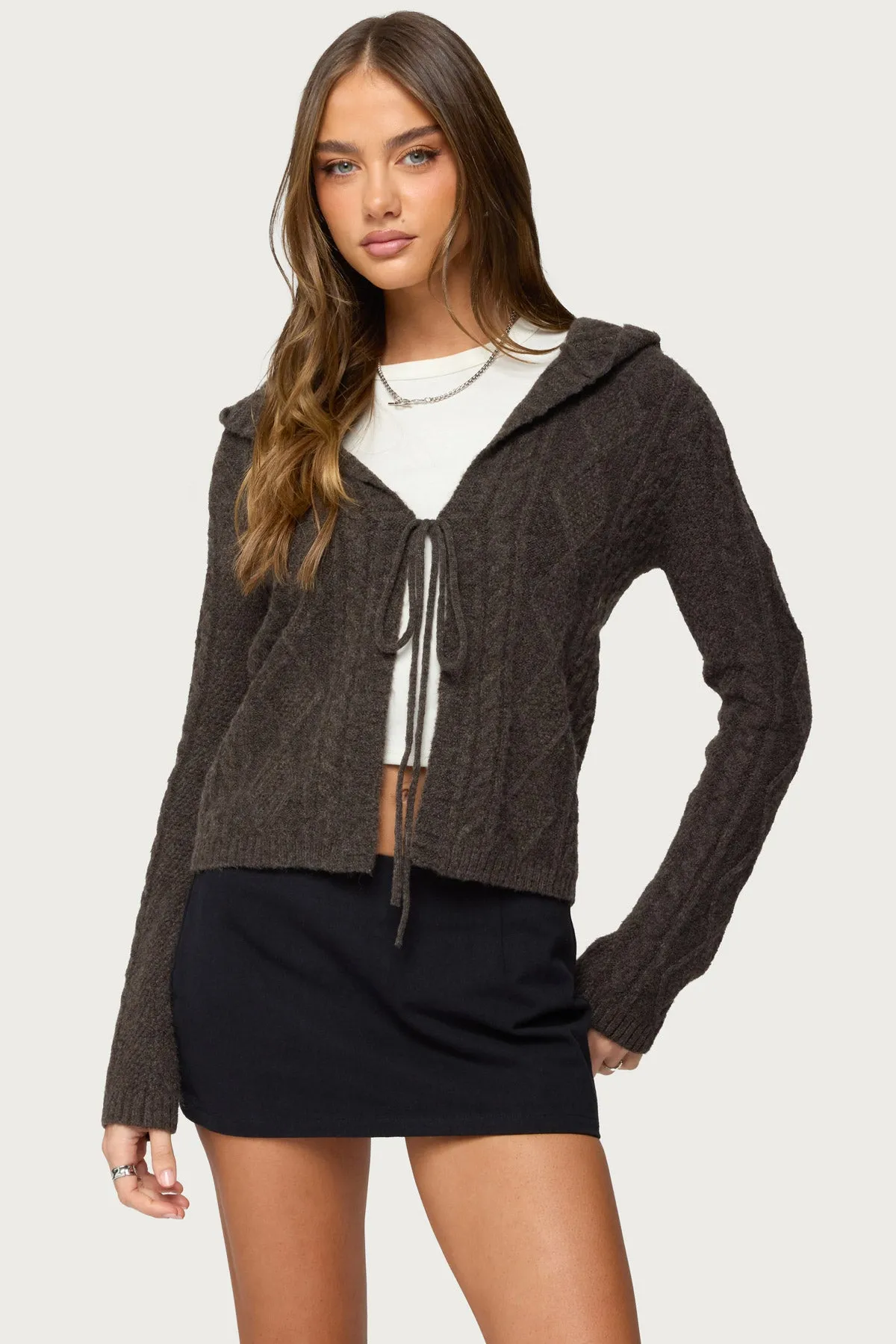 Jayla Hooded Cable Knit Cardigan sold by Edikted