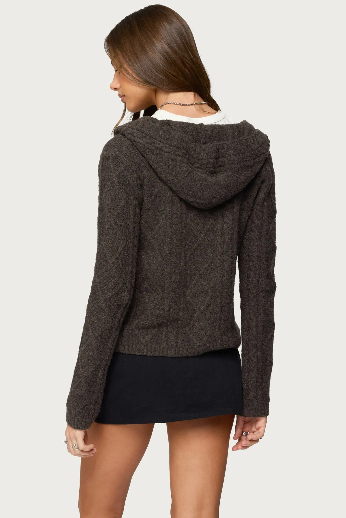 Jayla Hooded Cable Knit Cardigan sold by Edikted product image thumbnail 4