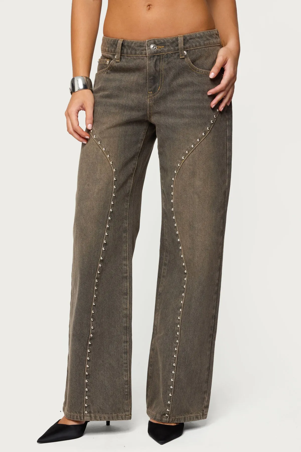 Charliza Stud Low Rise Baggy Jeans sold by Edikted product image thumbnail 2