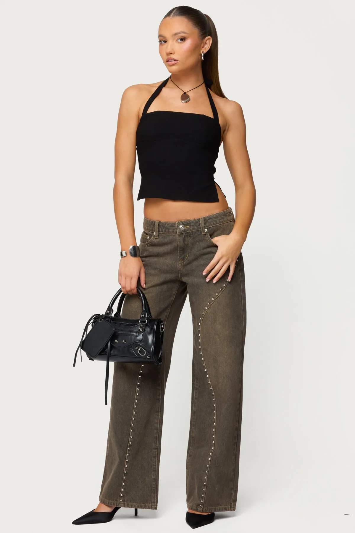 Charliza Stud Low Rise Baggy Jeans sold by Edikted