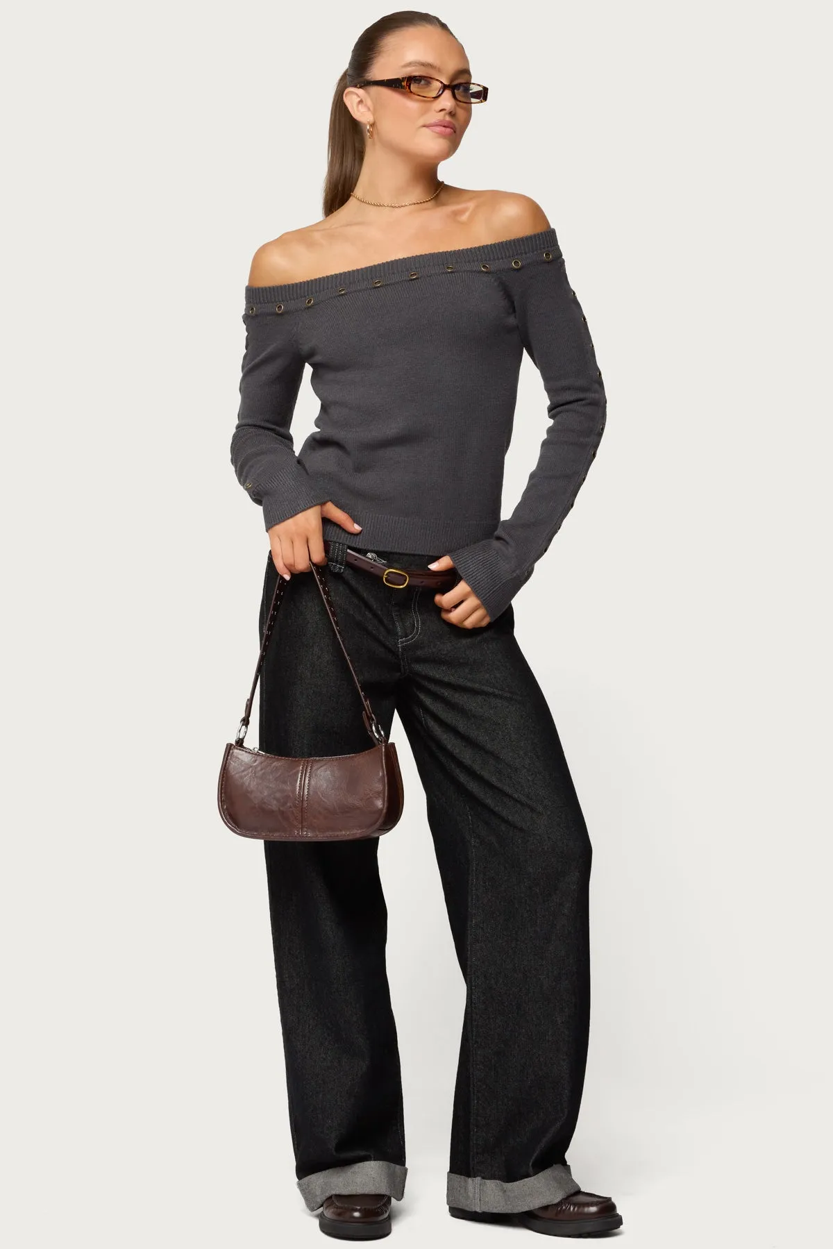 Morgen Grommet Off Shoulder Knit Top sold by Edikted product image thumbnail 2