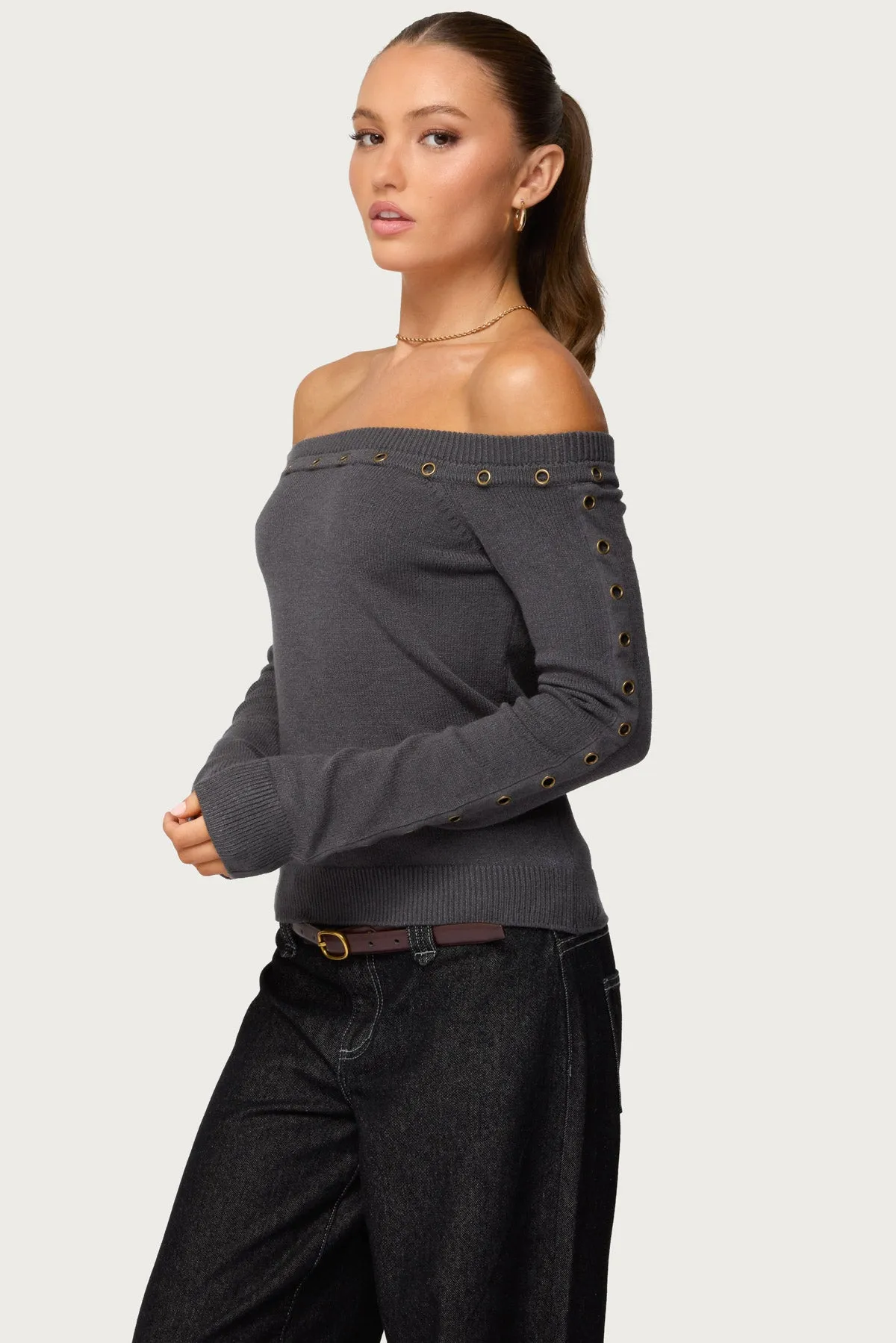 Morgen Grommet Off Shoulder Knit Top sold by Edikted product image thumbnail 3