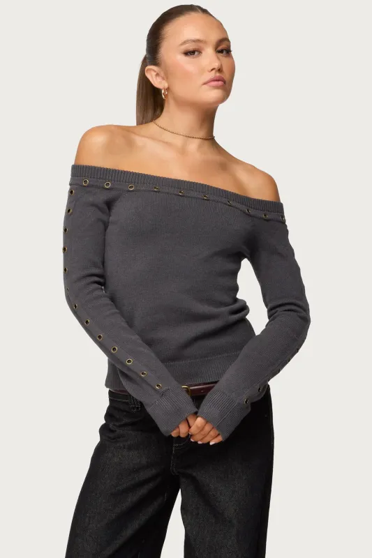 Morgen Grommet Off Shoulder Knit Top made by Edikted