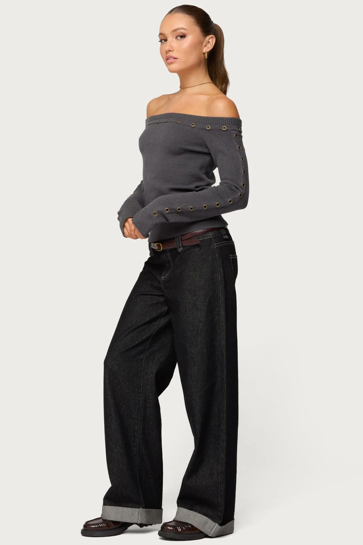 Morgen Grommet Off Shoulder Knit Top sold by Edikted product image thumbnail 4