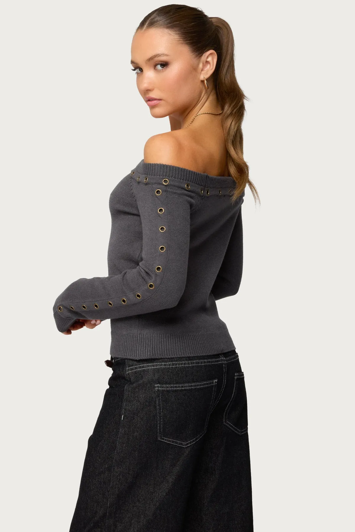 Morgen Grommet Off Shoulder Knit Top sold by Edikted product image thumbnail 5