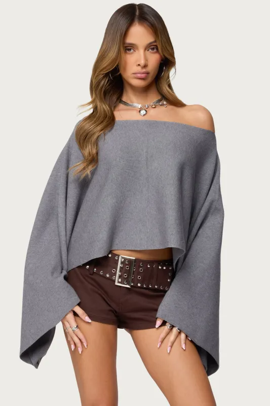 Sharla Off Shoulder Poncho Sweater made by Edikted
