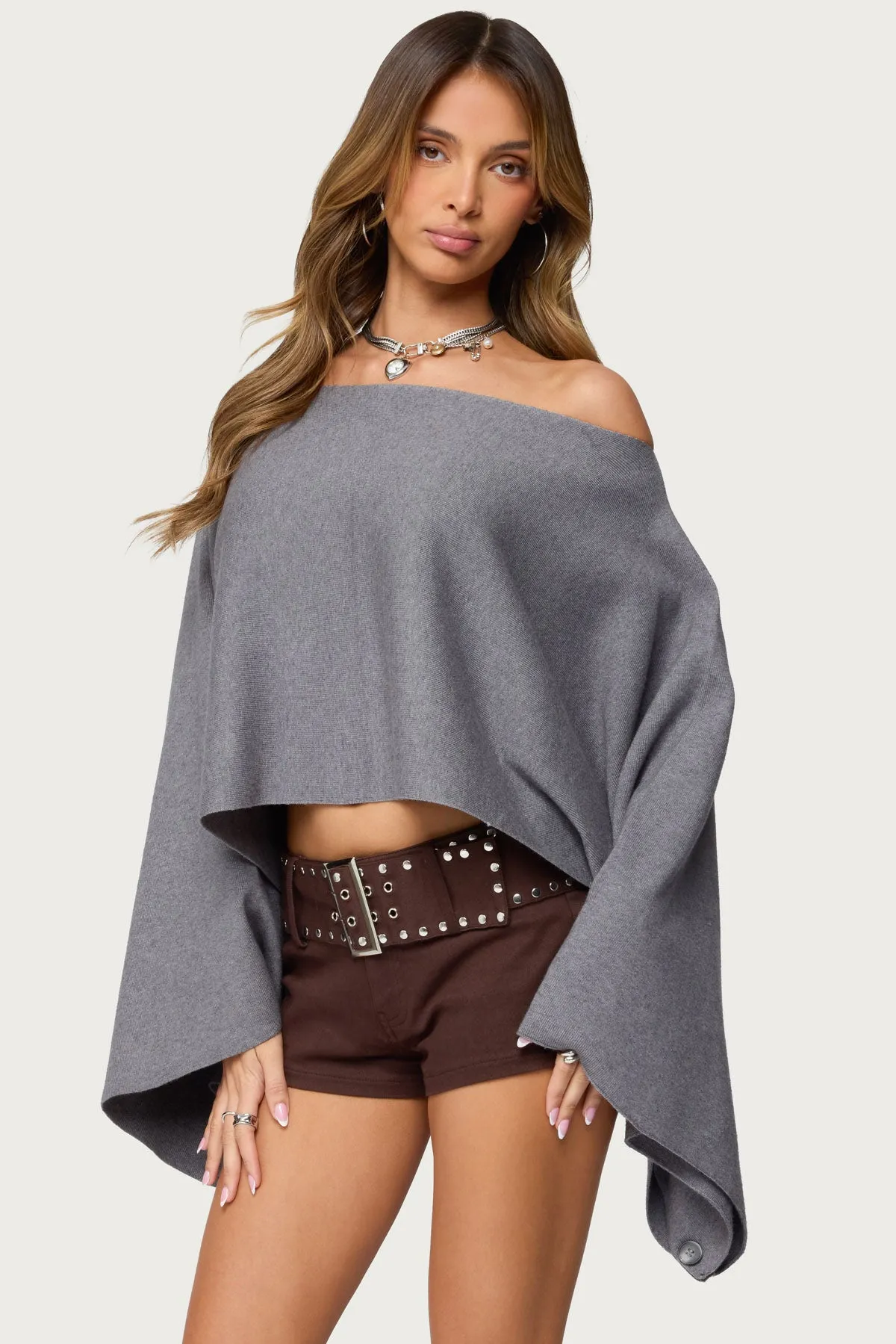 Sharla Off Shoulder Poncho Sweater sold by Edikted product image thumbnail 3