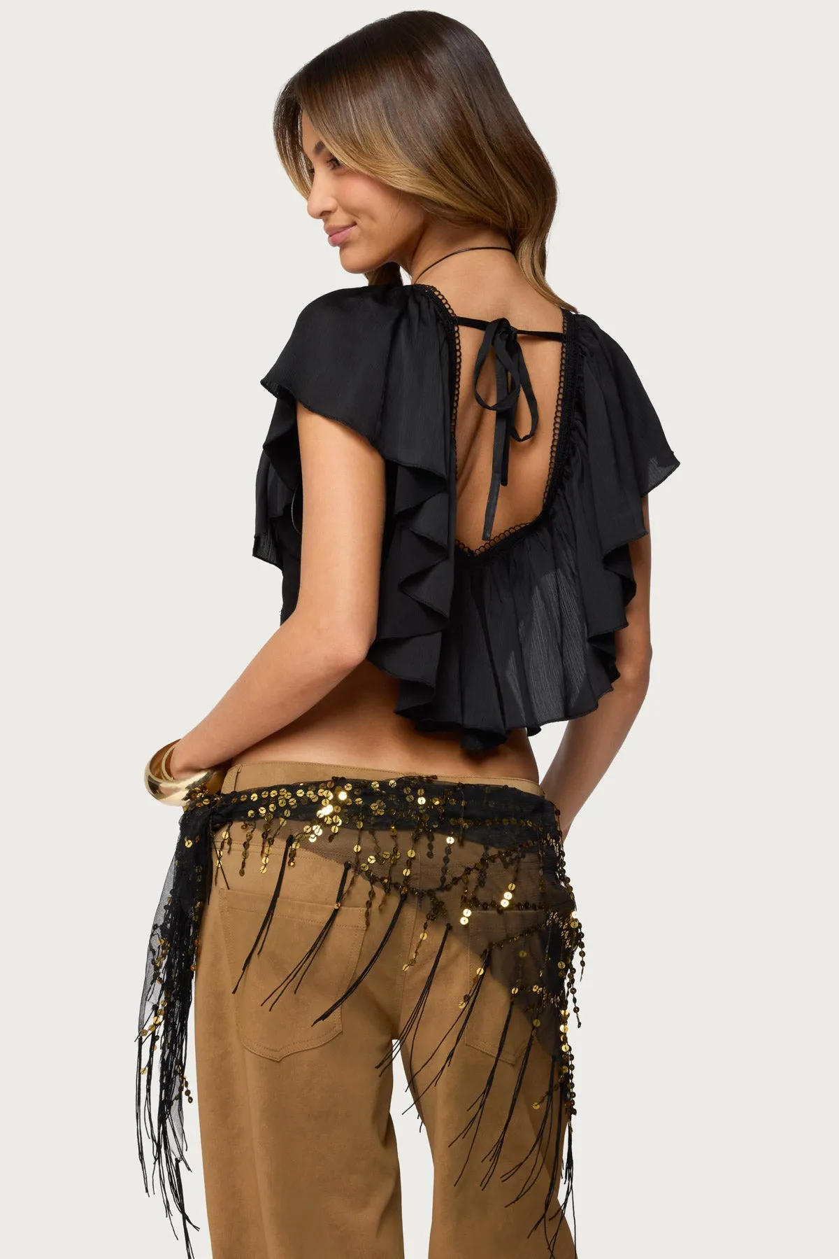 Deena Ruffled V Neck Top sold by Edikted product image thumbnail 4