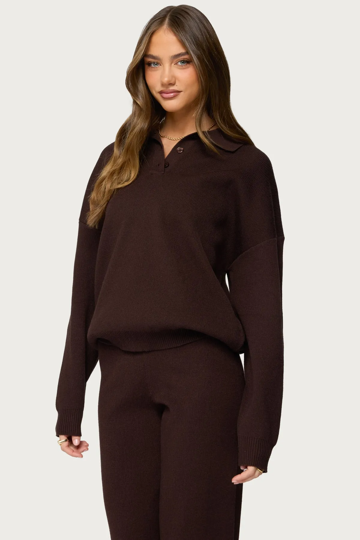 Lorie Oversized Knit Polo Sweater sold by Edikted product image thumbnail 3