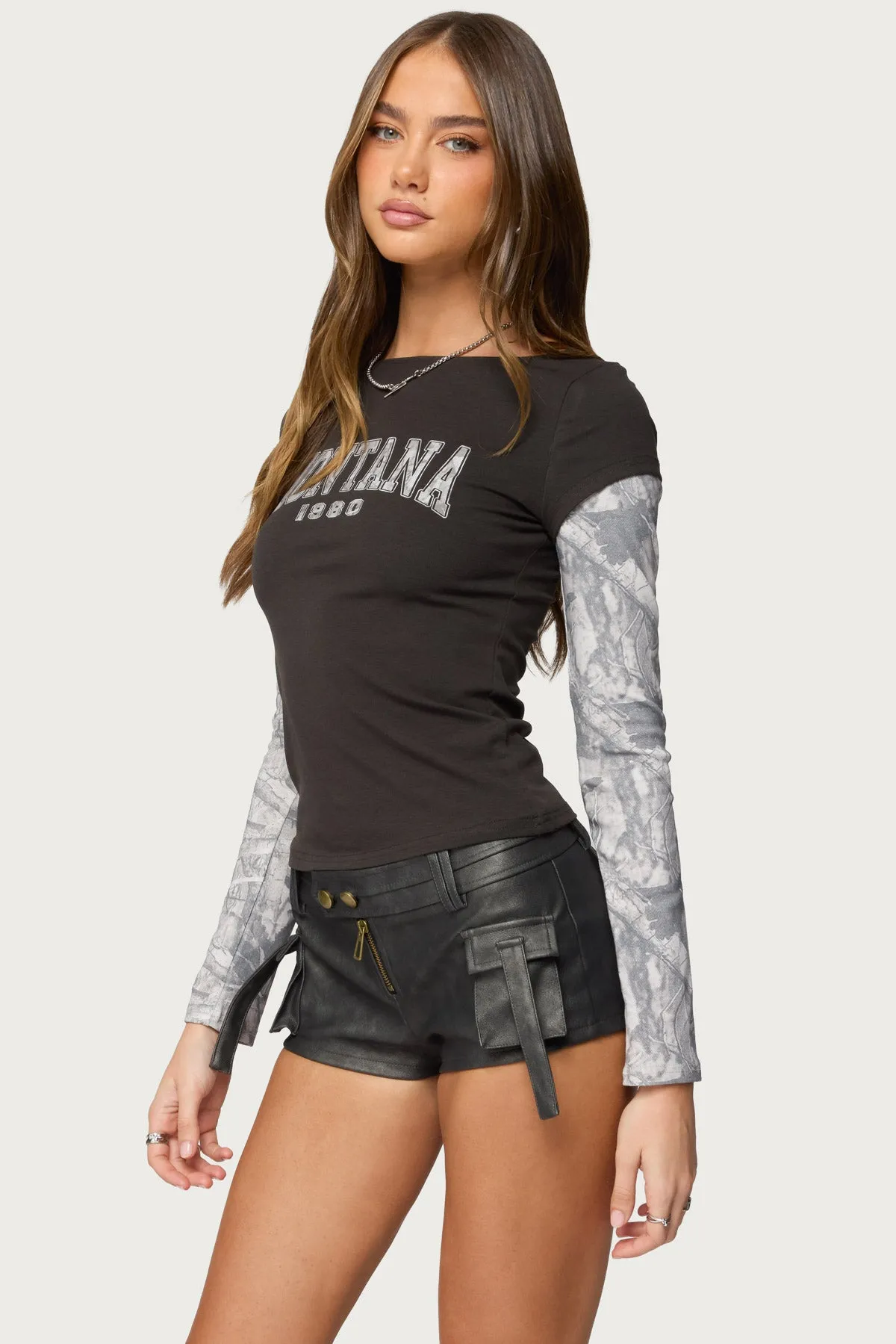 Layered Camo Long Sleeve T Shirt sold by Edikted product image thumbnail 3