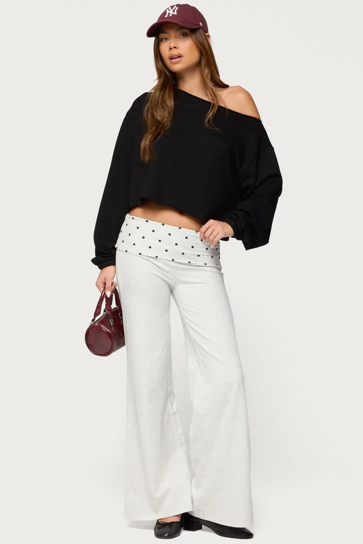 Reeva Polka Dot Foldover Pants sold by Edikted