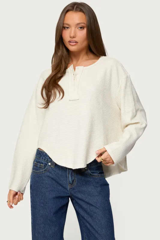 Alisia Oversized Waffle Henley Top sold by Edikted