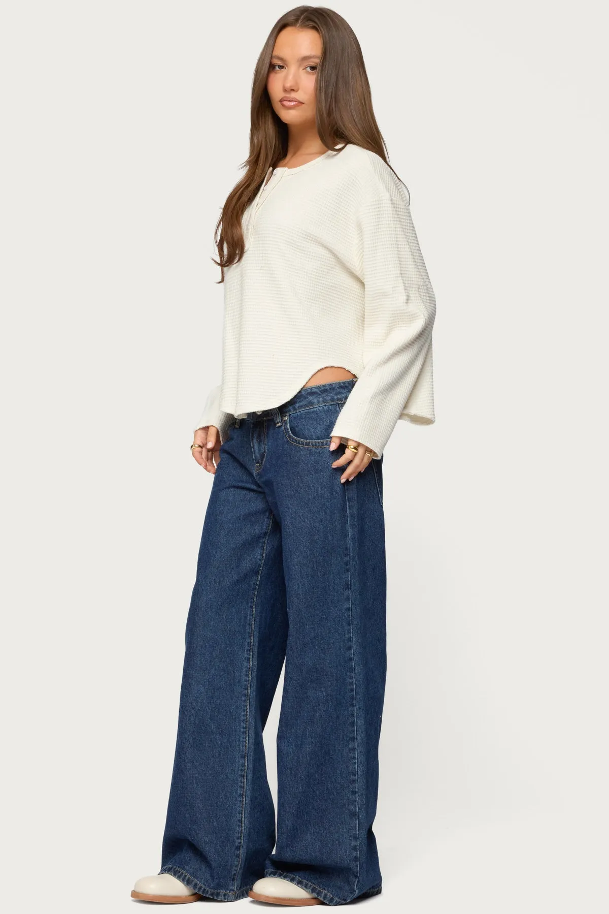 Alisia Oversized Waffle Henley Top sold by Edikted product image thumbnail 4