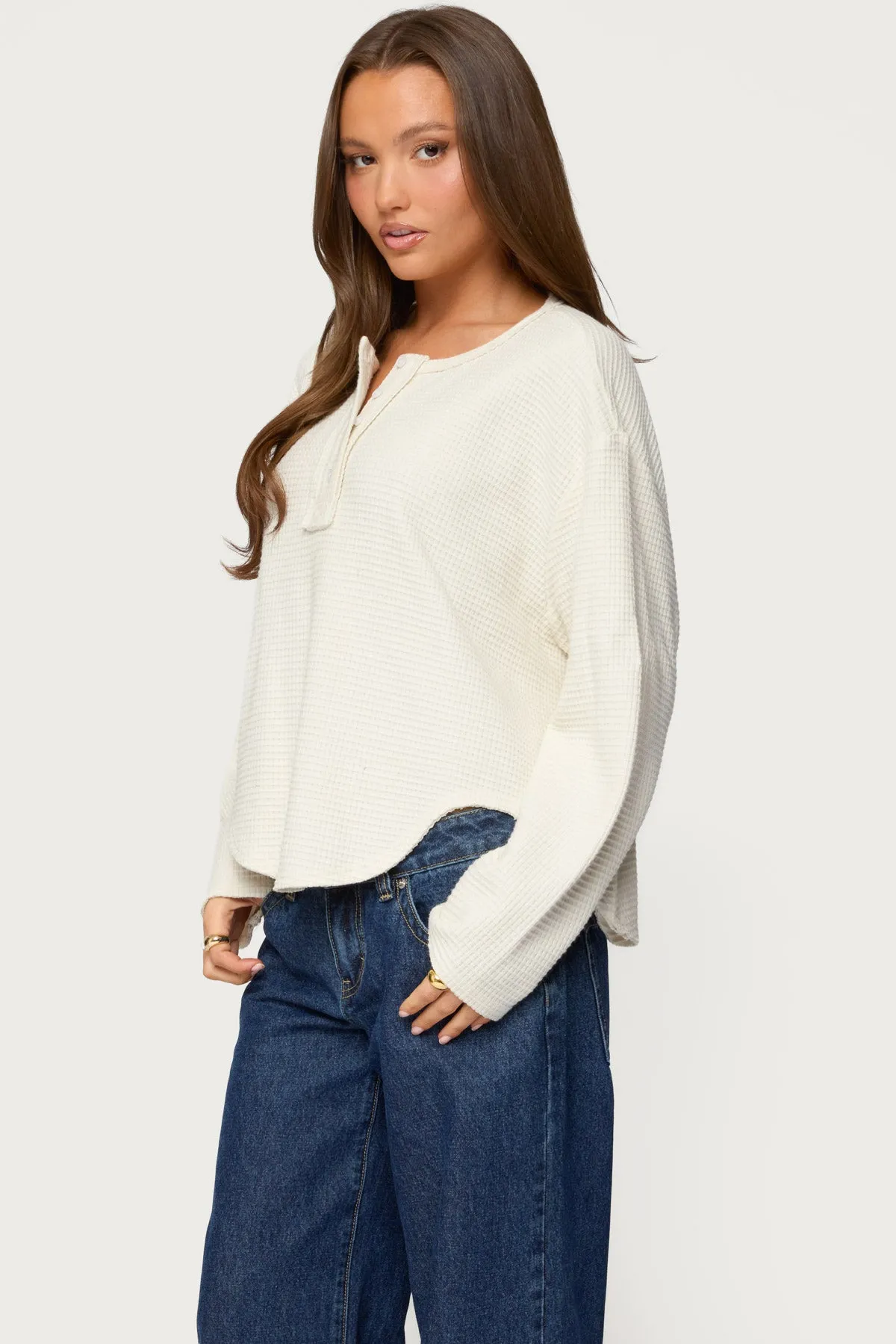 Alisia Oversized Waffle Henley Top sold by Edikted product image thumbnail 3
