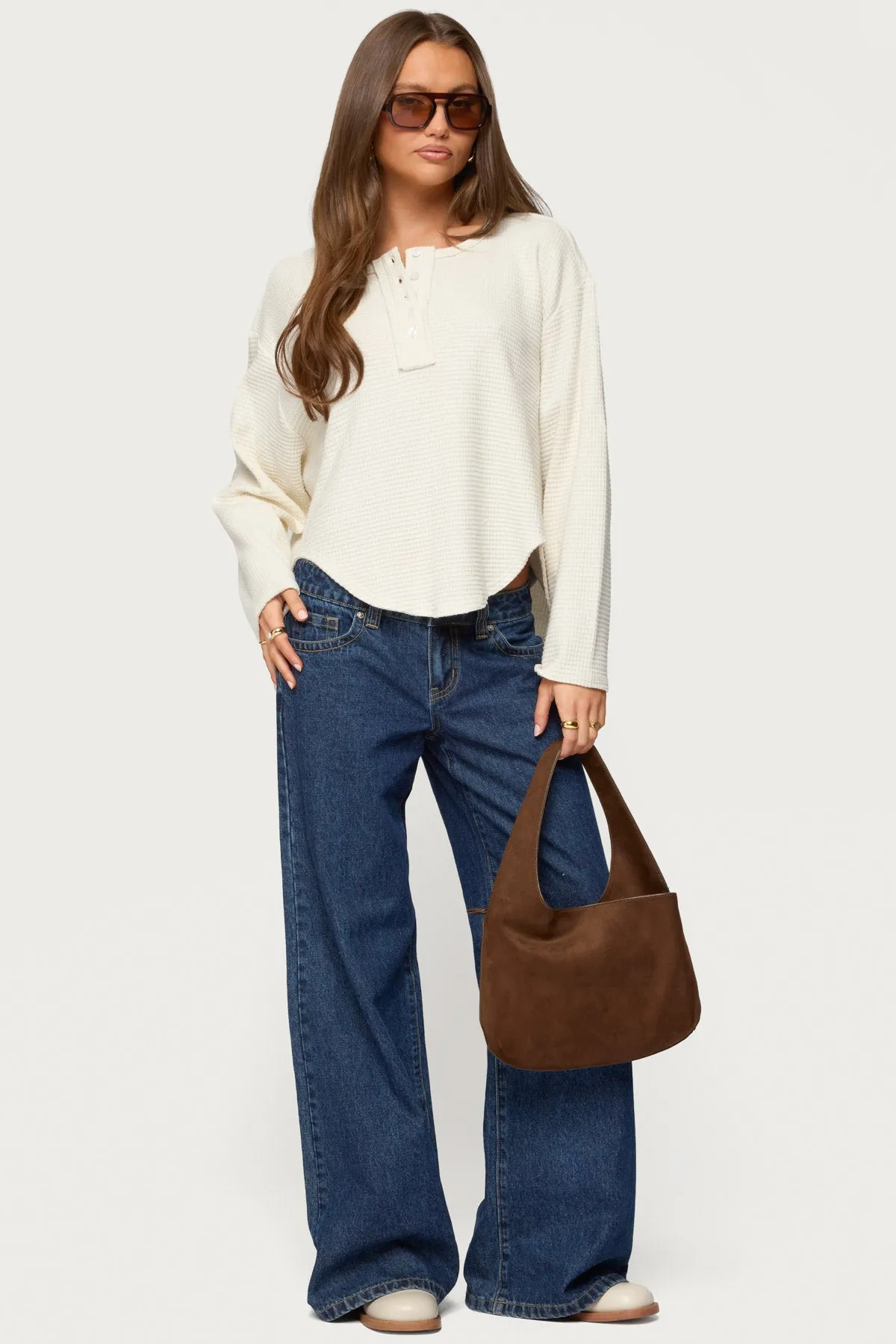 Alisia Oversized Waffle Henley Top sold by Edikted product image thumbnail 2
