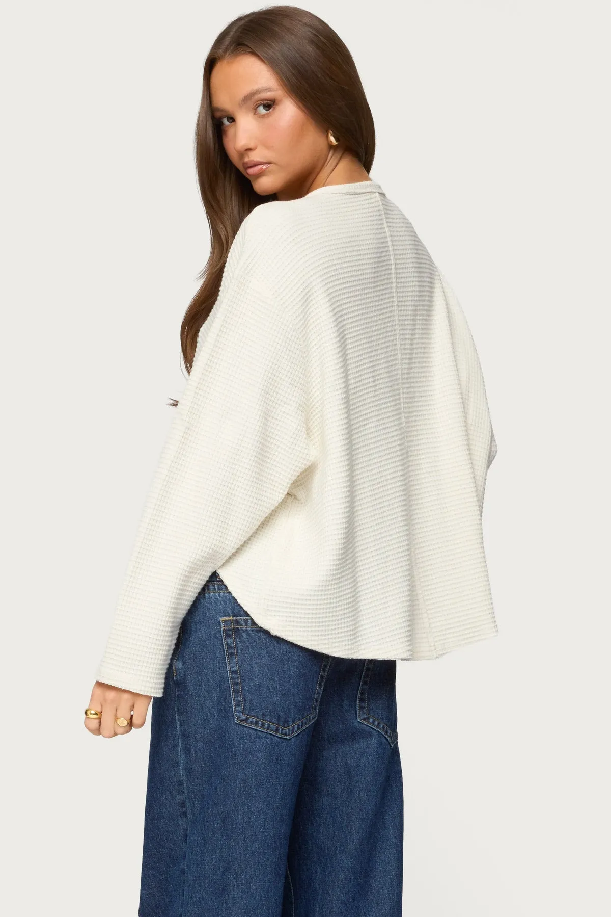 Alisia Oversized Waffle Henley Top sold by Edikted product image thumbnail 5