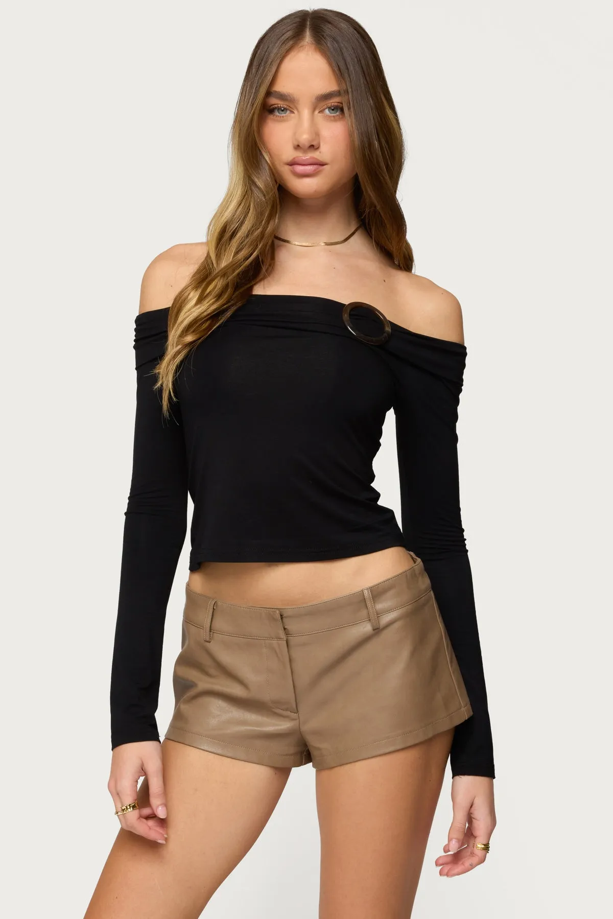 Mazi Foldover Gathered Ring Top sold by Edikted