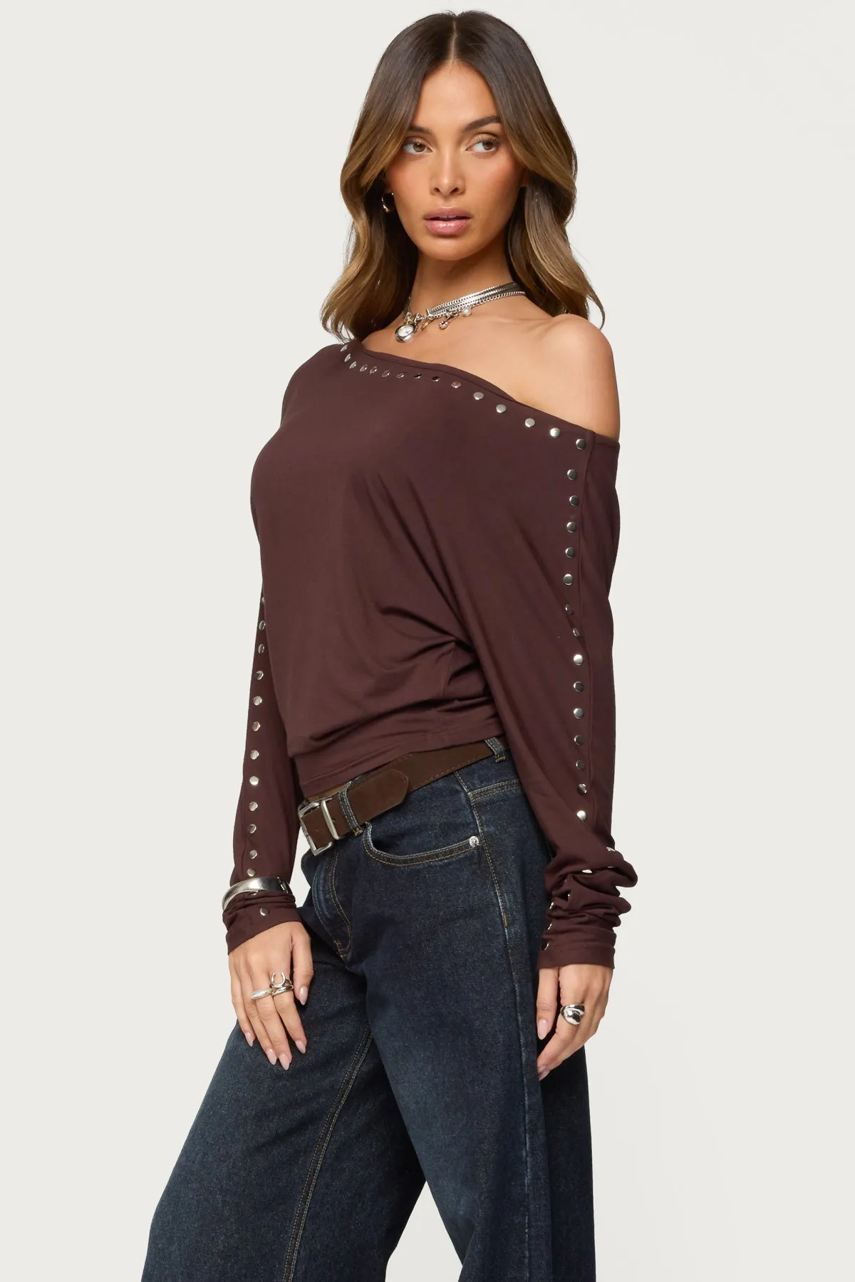 Paola Off Shoulder Stud Top sold by Edikted product image thumbnail 3