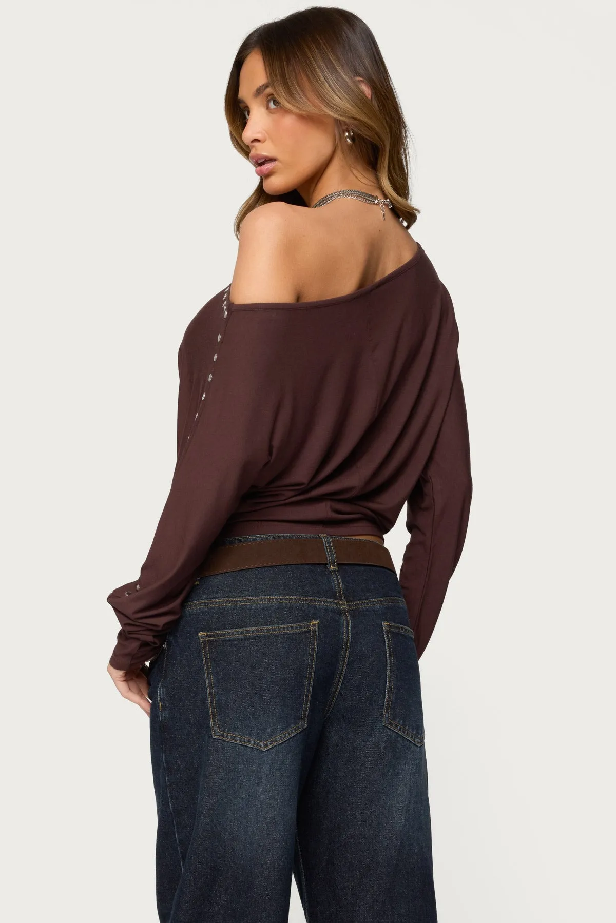 Paola Off Shoulder Stud Top sold by Edikted product image thumbnail 4