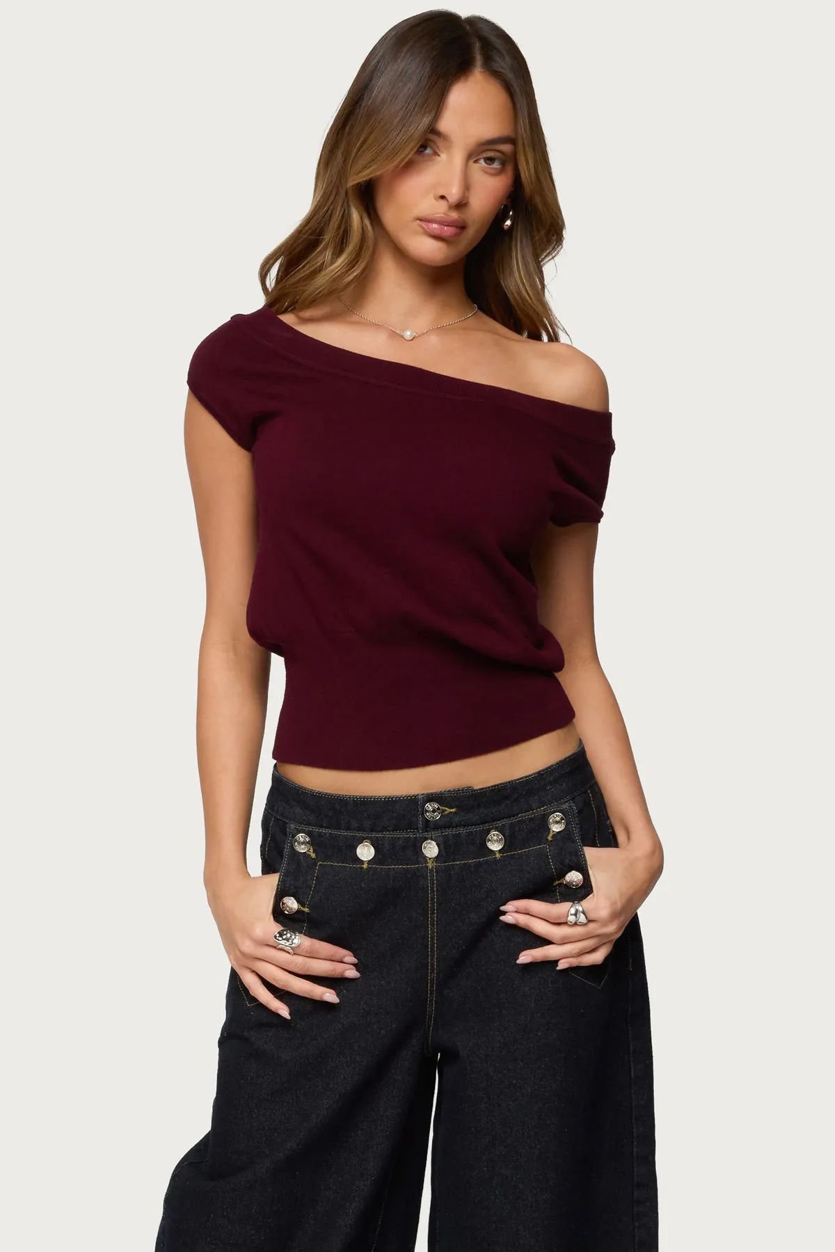 Michaela Off Shoulder Knit Top sold by Edikted
