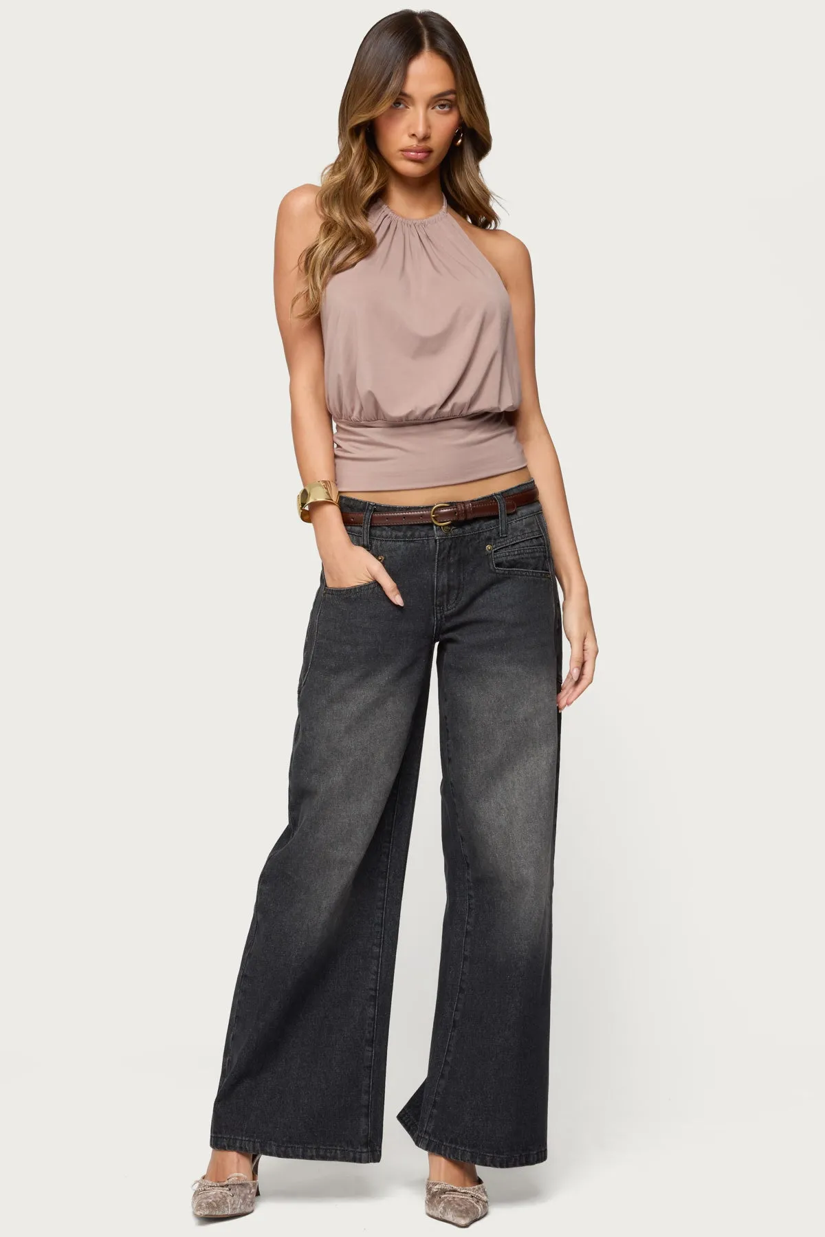 Charlize Stitched Washed Low Rise Baggy Jeans sold by Edikted product image thumbnail 5