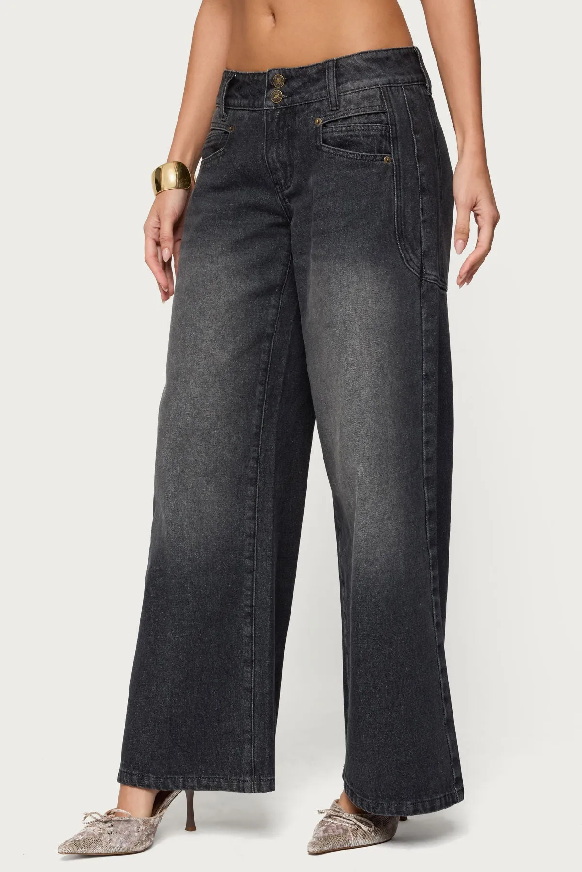 Charlize Stitched Washed Low Rise Baggy Jeans sold by Edikted product image thumbnail 3