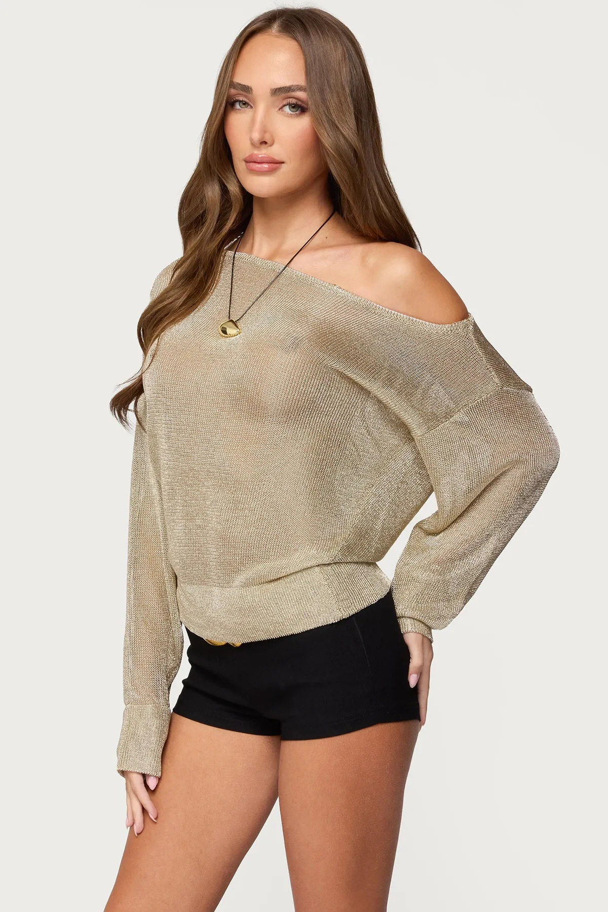 Charlo Off Shoulder Shiny Knit Top sold by Edikted product image thumbnail 3