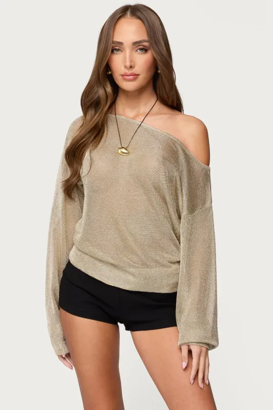 Charlo Off Shoulder Shiny Knit Top sold by Edikted