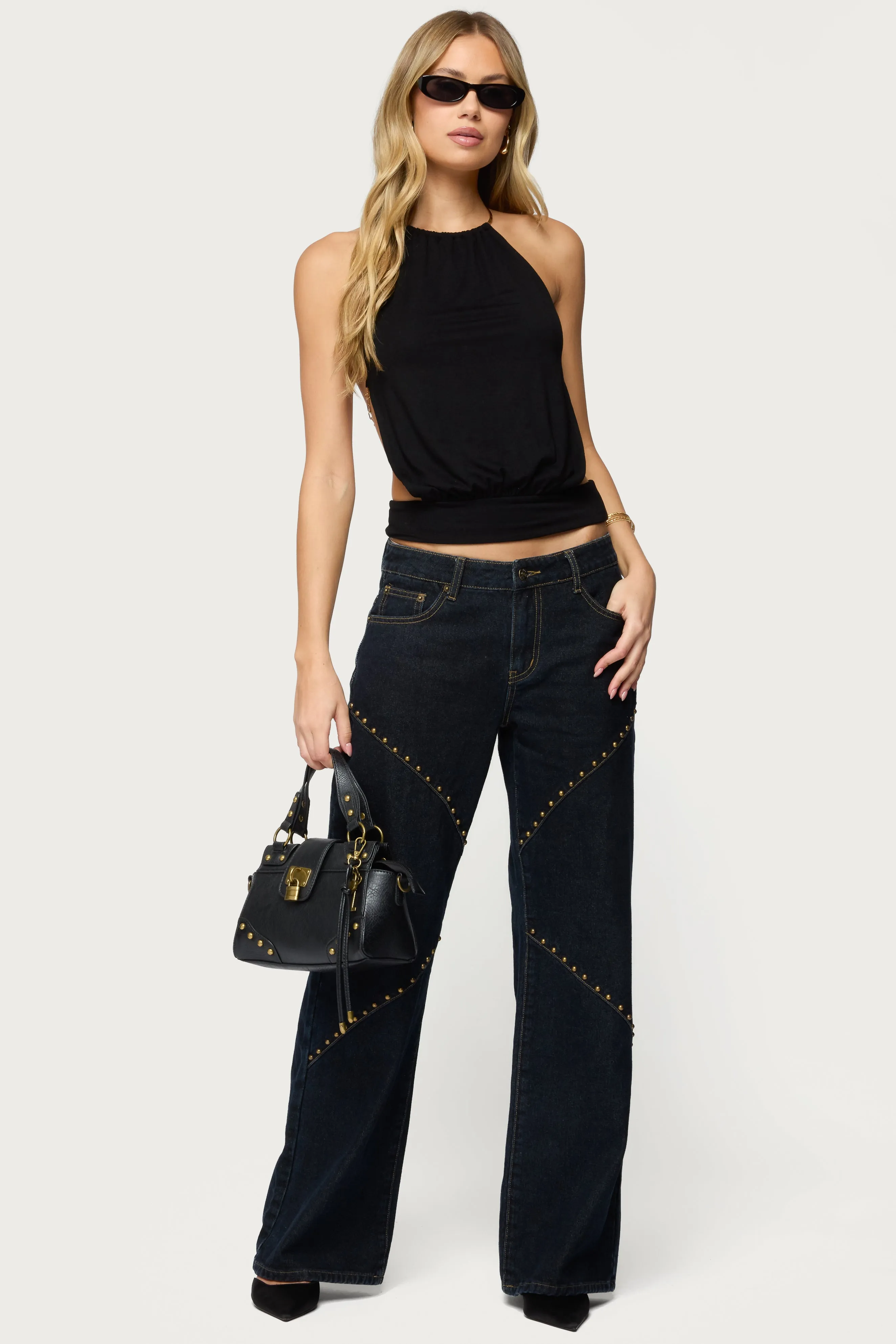 Charla Stud Low Rise Baggy Jeans sold by Edikted
