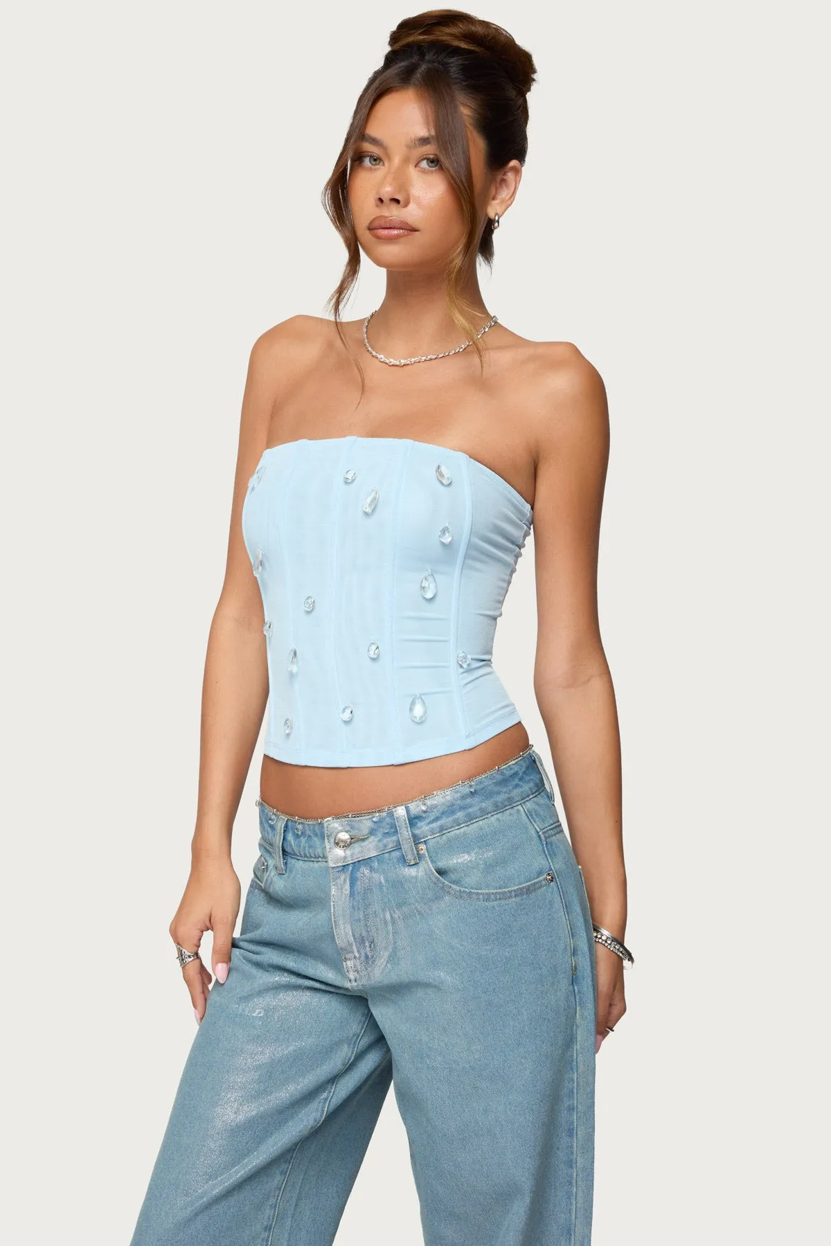 Lexah Faux Crystal Strapless Mesh Corset sold by Edikted product image thumbnail 3