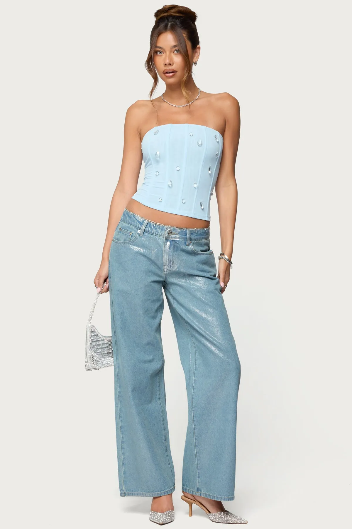 Lexah Faux Crystal Strapless Mesh Corset sold by Edikted product image thumbnail 2