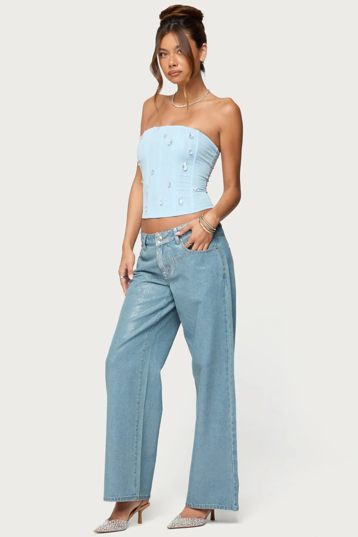 Lexah Faux Crystal Strapless Mesh Corset sold by Edikted product image thumbnail 4