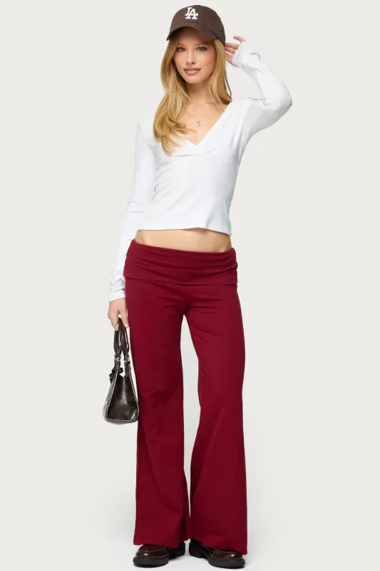 Petite Wide Leg Fold Over Pants sold by Edikted