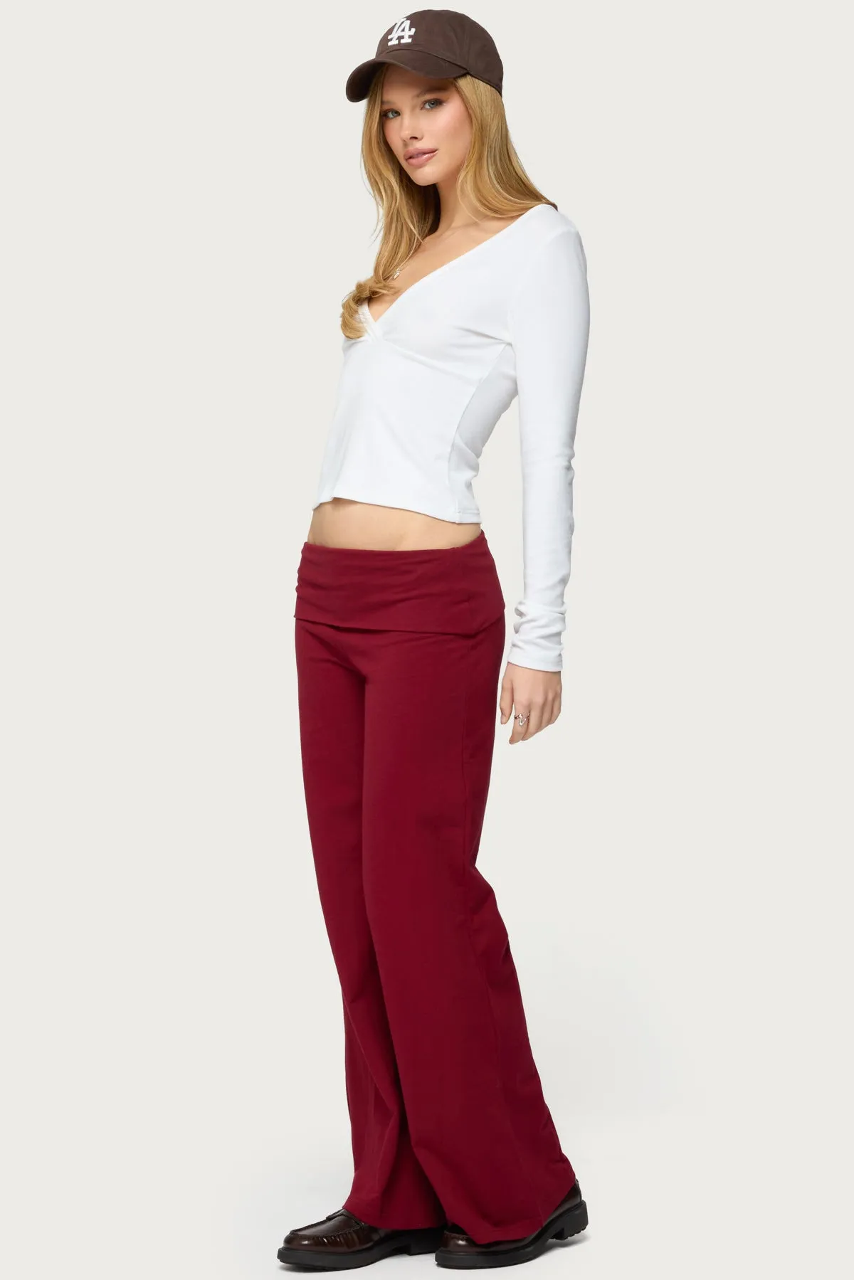 Petite Wide Leg Fold Over Pants sold by Edikted product image thumbnail 3