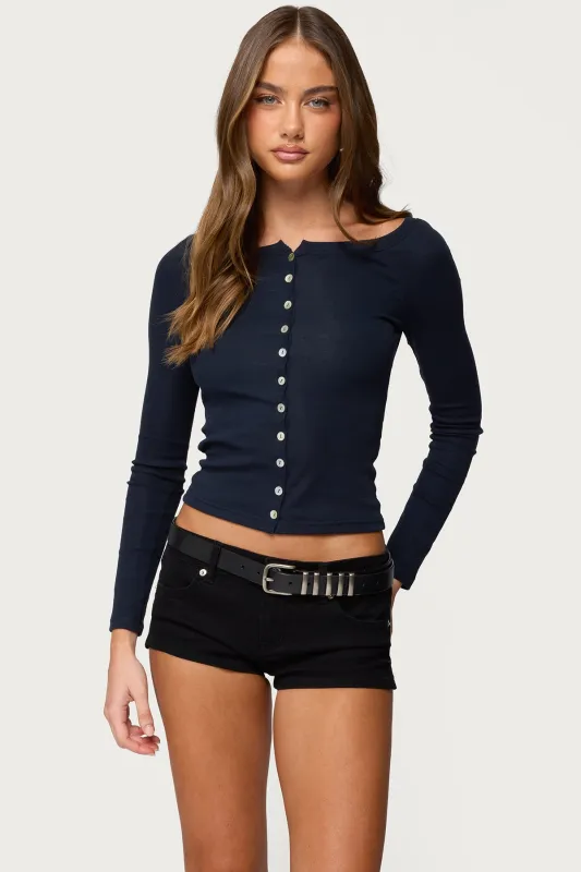 Cameo Boat Neck Button Up Top made by Edikted