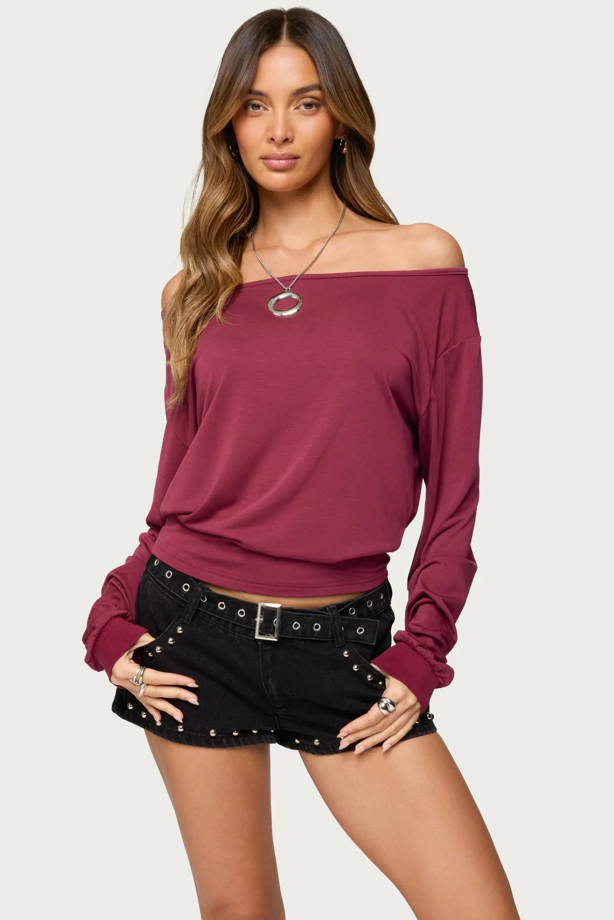 Nannie Off Shoulder Oversized Top sold by Edikted