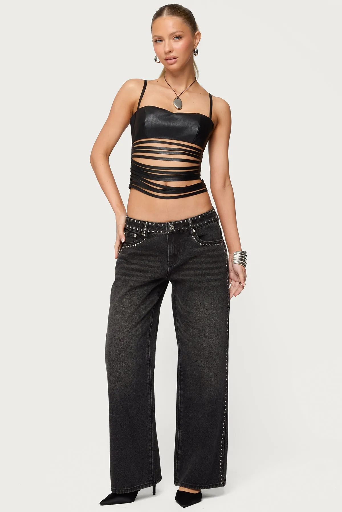 Nia Cutout Shredded Faux Leather Top sold by Edikted product image thumbnail 5
