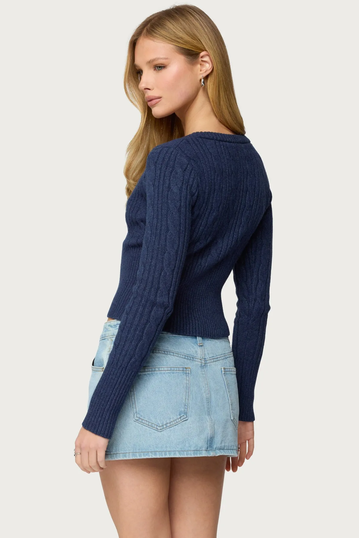 Hadliee Cable Knit Henley Top sold by Edikted product image thumbnail 4