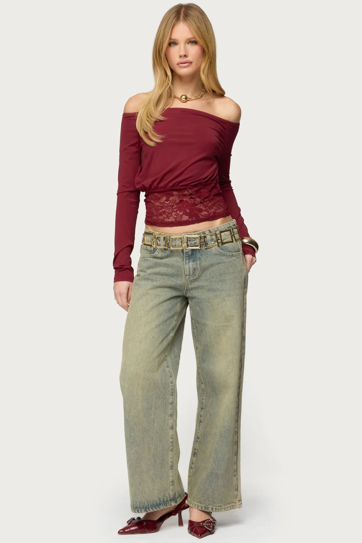 Dorona Lacey Off Shoulder Top sold by Edikted product image thumbnail 2