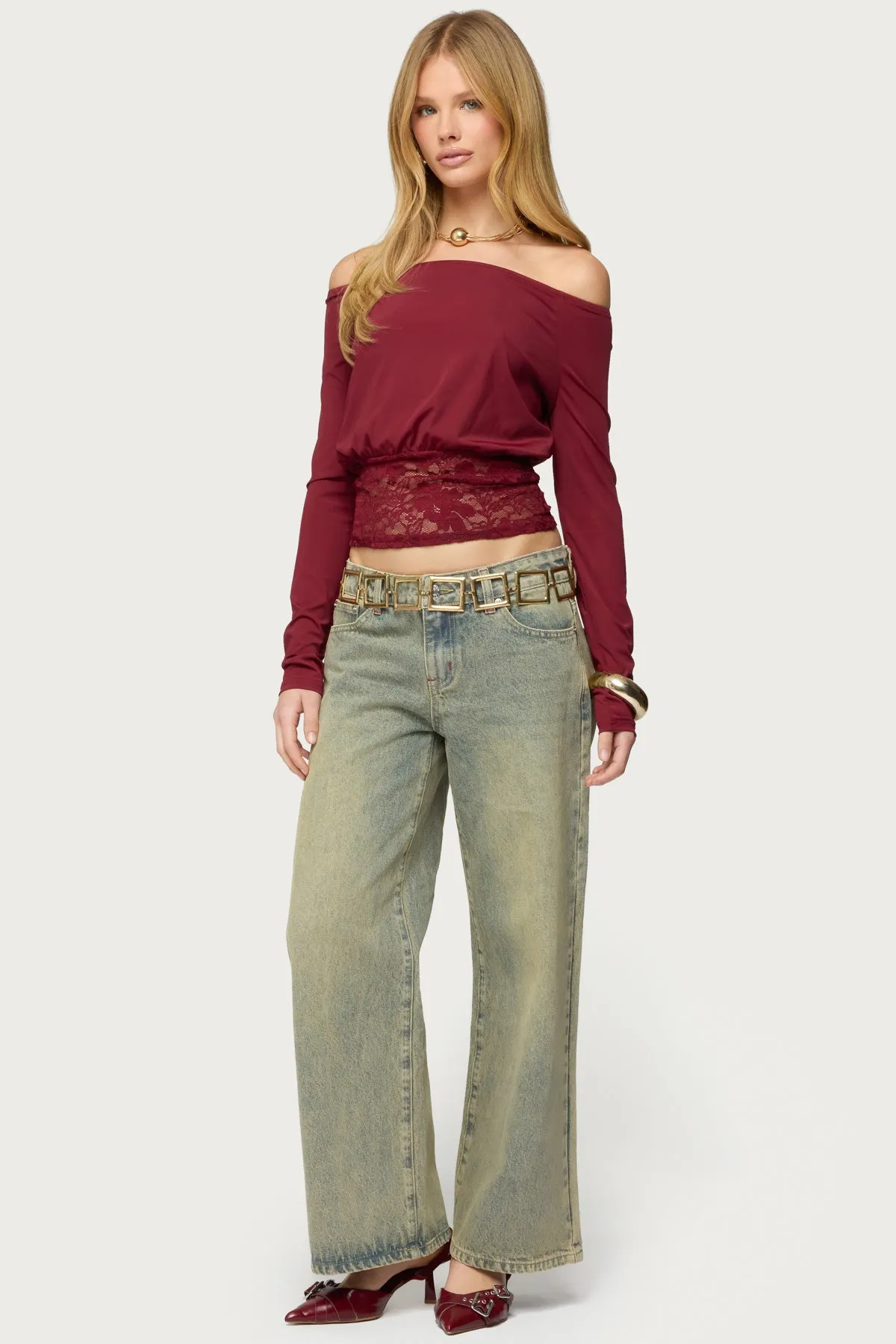 Dorona Lacey Off Shoulder Top sold by Edikted product image thumbnail 5