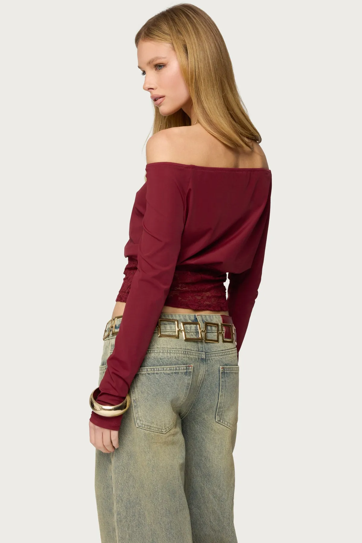 Dorona Lacey Off Shoulder Top sold by Edikted product image thumbnail 4
